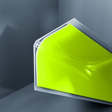 Congé d'angle interne PVC vert key lime 30 mm x 30 mm en 2 parties Altro pour habillage angle panneaux muraux épaisseur 2,5 mm