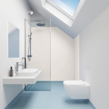 Réalisation parois de douche avec Panneau mural décoratif intérieur PVC Satiné Beige Gris "Silk" Altro Whiterock Satins