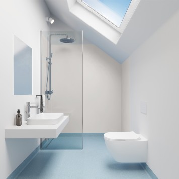 Réalisation parois de douche avec Panneau mural décoratif intérieur PVC Satiné Beige Gris "Silk" Altro Whiterock Satins